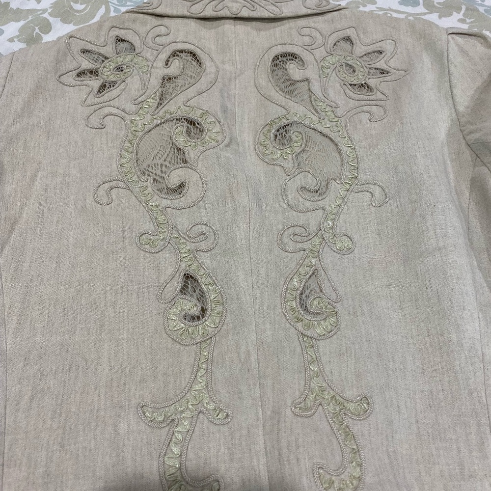 Badgley Mischka Embroidered Blazer Linen Tan